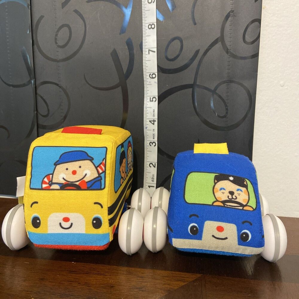 Melissa & Doug K's Kids Plush Fabric Pull Back Cars Lot Of Bus Police Car